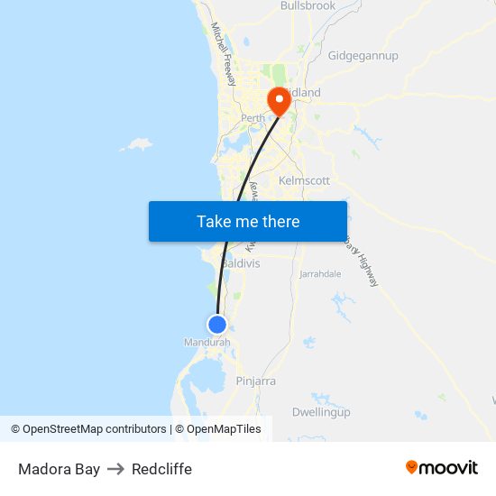 Madora Bay to Redcliffe map