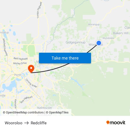 Wooroloo to Redcliffe map