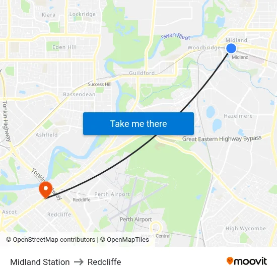 Midland Station to Redcliffe map