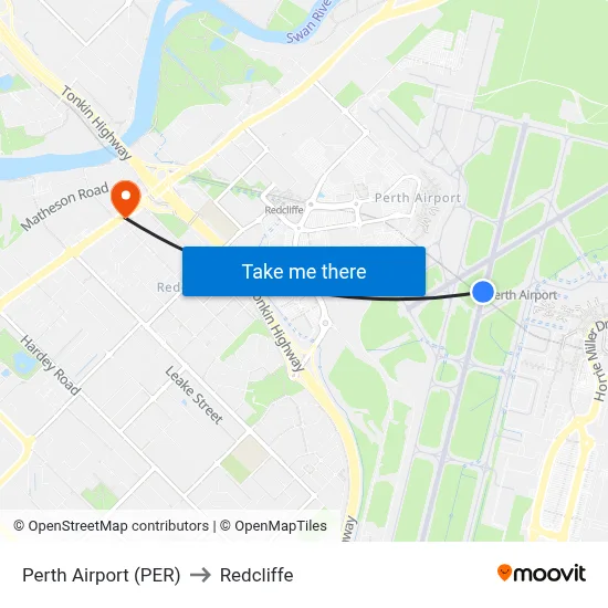 Perth Airport (PER) to Redcliffe map