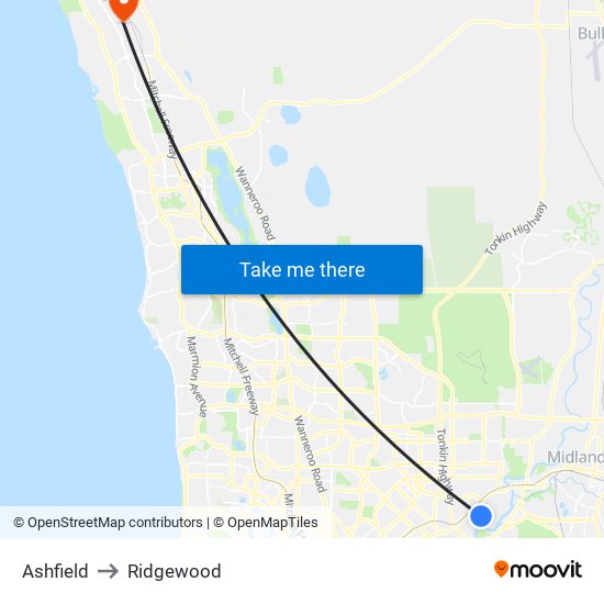 Ashfield to Ridgewood map