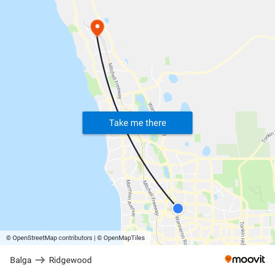 Balga to Ridgewood map