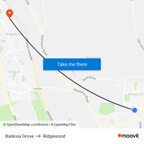 Banksia Grove to Ridgewood map