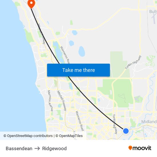 Bassendean to Ridgewood map
