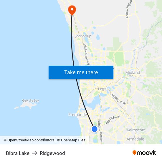 Bibra Lake to Ridgewood map