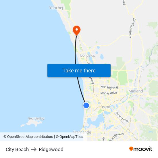 City Beach to Ridgewood map