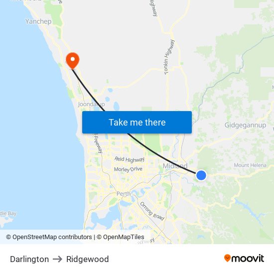 Darlington to Ridgewood map