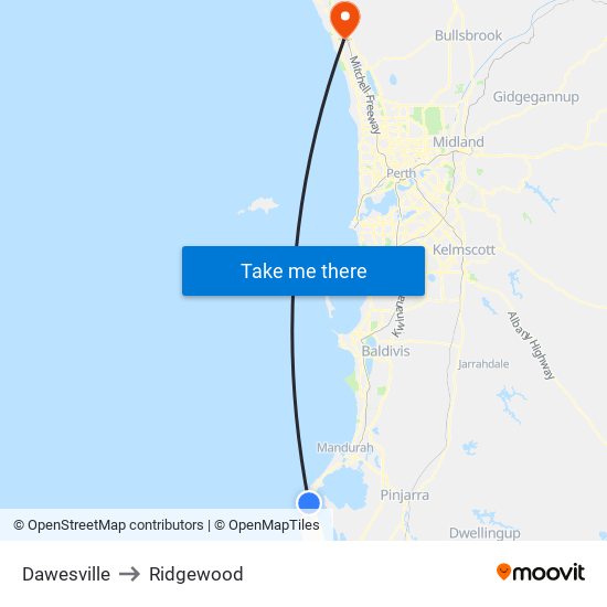 Dawesville to Ridgewood map