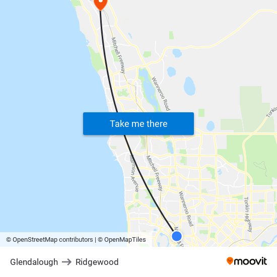 Glendalough to Ridgewood map