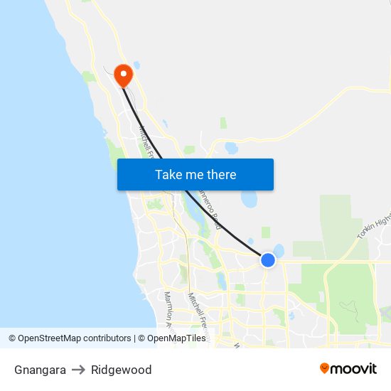 Gnangara to Ridgewood map