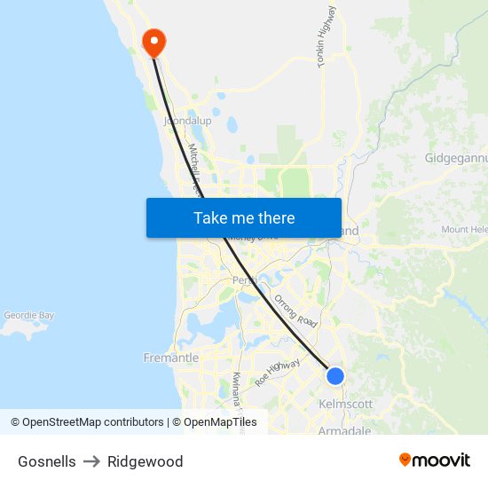 Gosnells to Ridgewood map