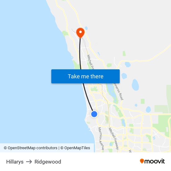 Hillarys to Ridgewood map