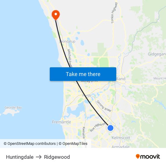 Huntingdale to Ridgewood map