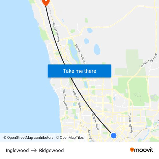 Inglewood to Ridgewood map