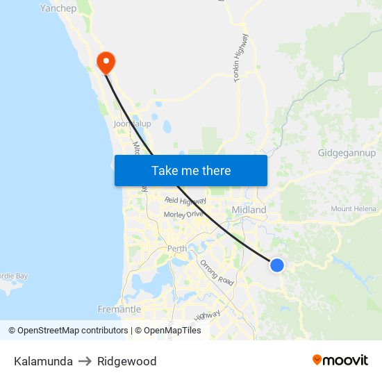 Kalamunda to Ridgewood map