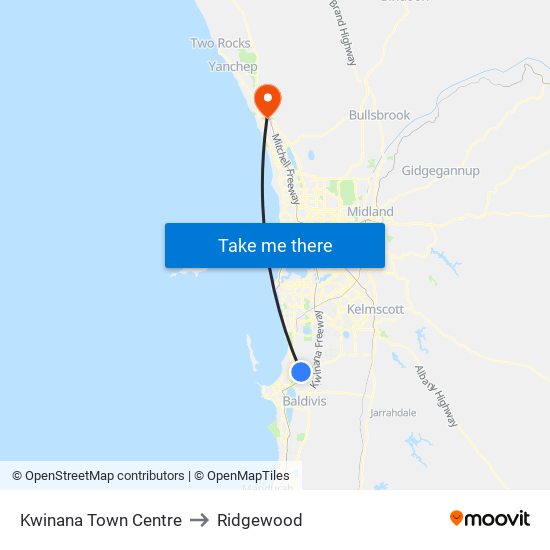 Kwinana Town Centre to Ridgewood map