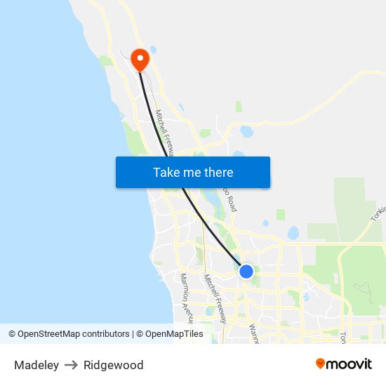 Madeley to Ridgewood map