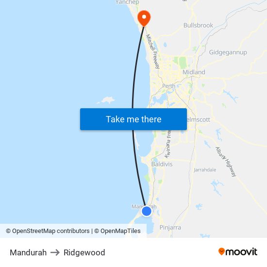 Mandurah to Ridgewood map