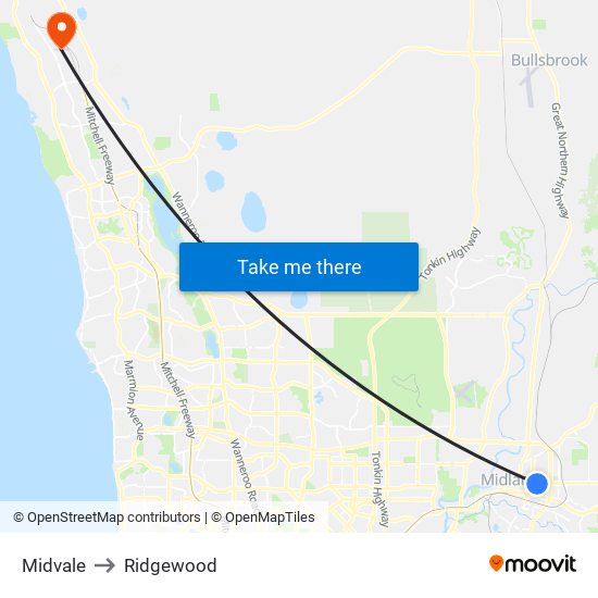 Midvale to Ridgewood map