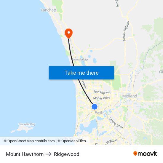 Mount Hawthorn to Ridgewood map