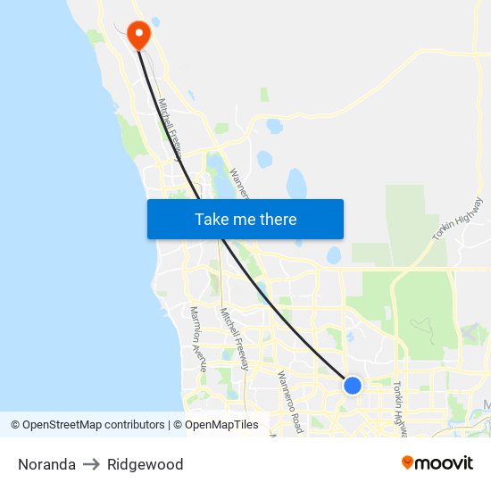 Noranda to Ridgewood map