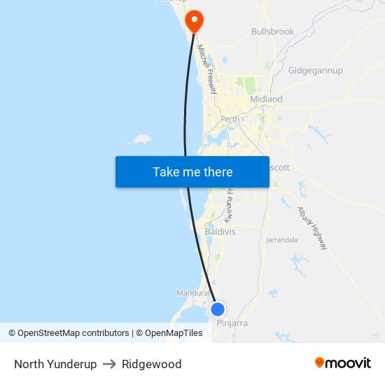 North Yunderup to Ridgewood map