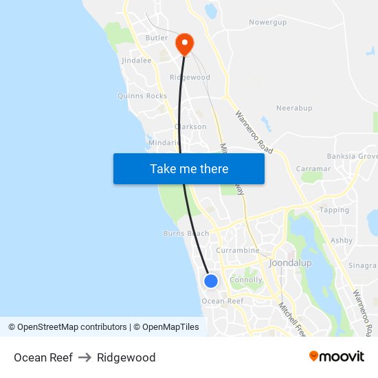 Ocean Reef to Ridgewood map