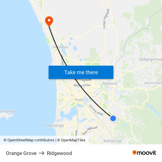 Orange Grove to Ridgewood map