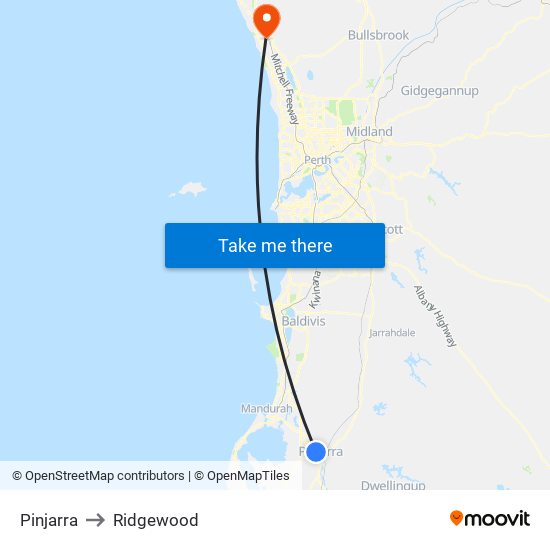 Pinjarra to Ridgewood map