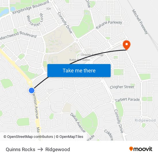 Quinns Rocks to Ridgewood map