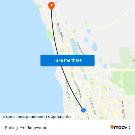 Stirling to Ridgewood map