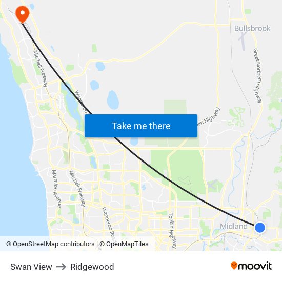 Swan View to Ridgewood map