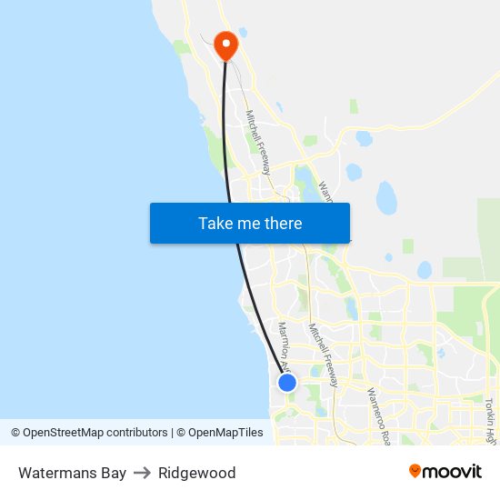 Watermans Bay to Ridgewood map