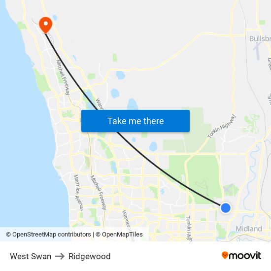 West Swan to Ridgewood map