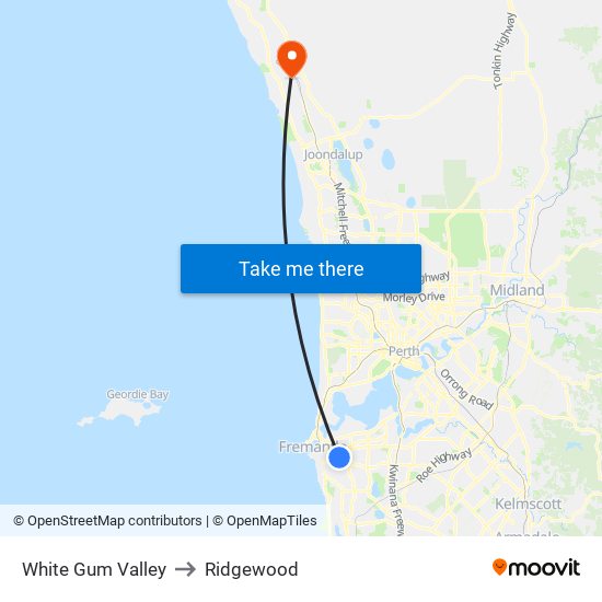 White Gum Valley to Ridgewood map