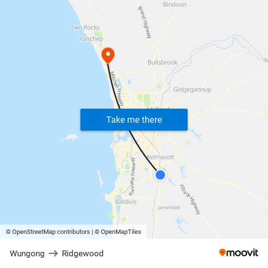 Wungong to Ridgewood map