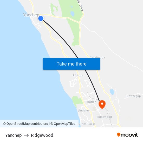 Yanchep to Ridgewood map