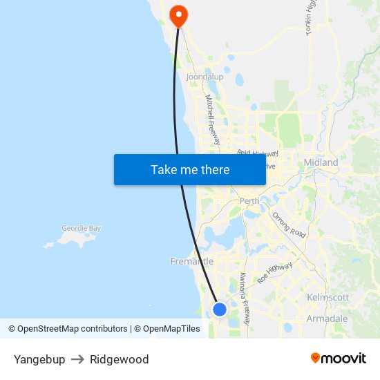 Yangebup to Ridgewood map