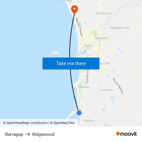 Barragup to Ridgewood map