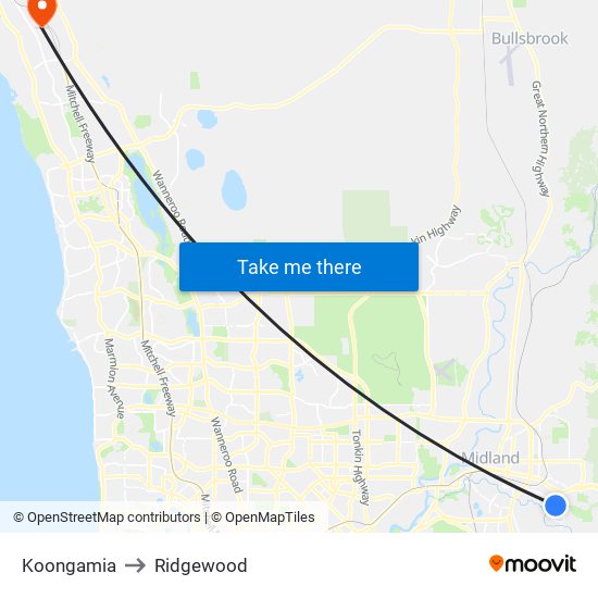 Koongamia to Ridgewood map