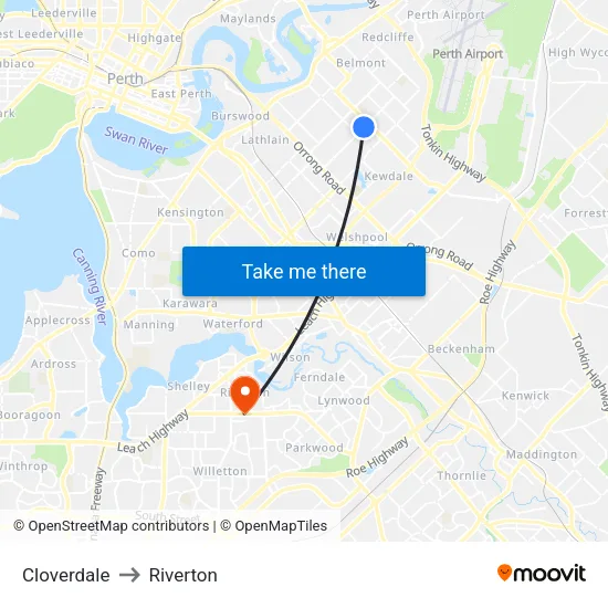 Cloverdale to Riverton map
