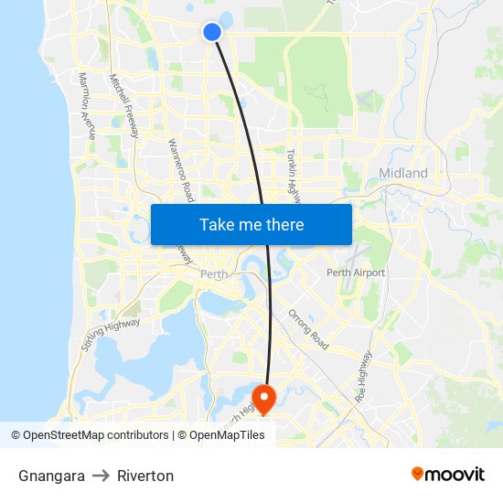 Gnangara to Riverton map