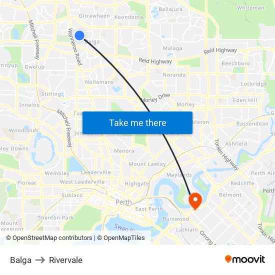 Balga to Rivervale map