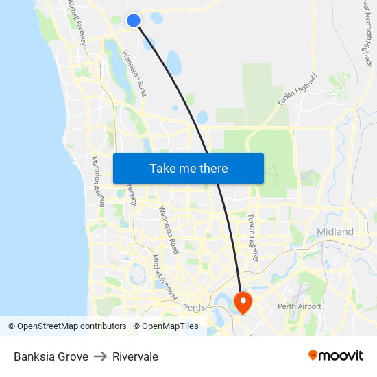 Banksia Grove to Rivervale map