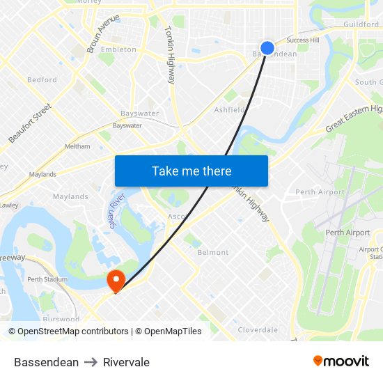 Bassendean to Rivervale map