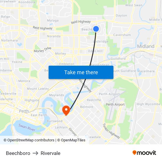 Beechboro to Rivervale map