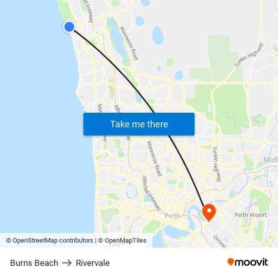 Burns Beach to Rivervale map