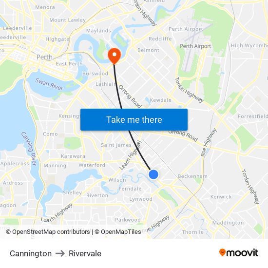 Cannington to Rivervale map