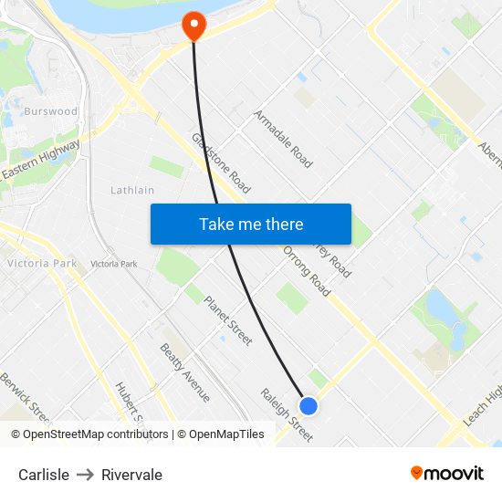 Carlisle to Rivervale map