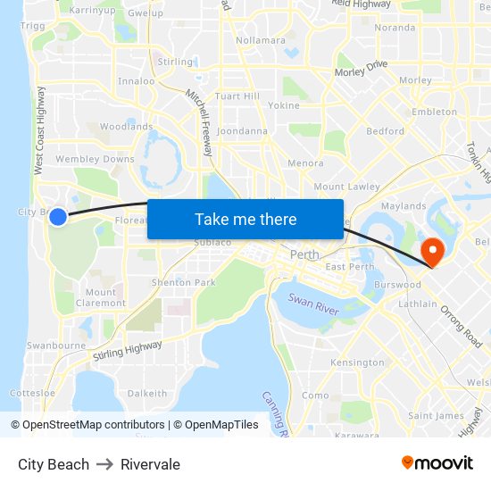 City Beach to Rivervale map